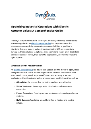 Optimizing Industrial Operations with Electric Actuator Valves  A Comprehensive Guide