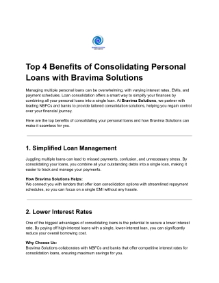 Top 4 Benefits of Consolidating Personal Loans with Bravima Solutions