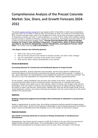 Comprehensive Analysis of the Precast Concrete Market: Size, Share, and Growth