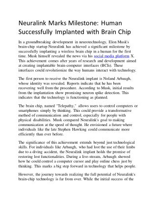 Neuralink Marks Milestone: Human Successfully Implanted with Brain Chip