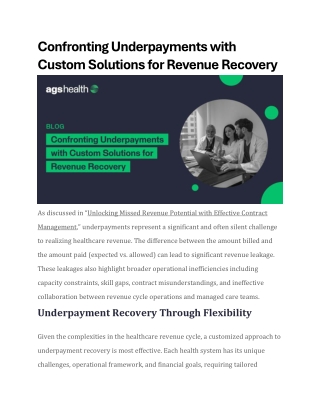 Confronting Underpayments with Custom Solutions for Revenue Recovery - AGS Health