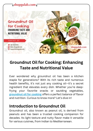 Groundnut Oil for Cooking Enhancing Taste and Nutritional Value