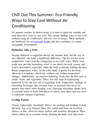 Chill Out This Summer: Eco-Friendly Ways to Stay Cool Without Air Conditioning