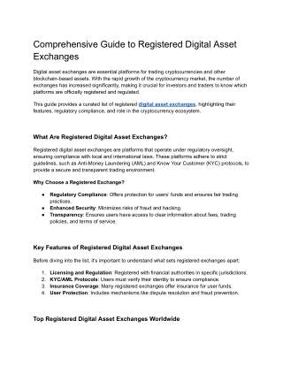 Comprehensive Guide to Registered Digital Asset Exchanges