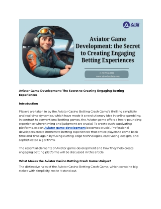 Aviator Game Development: The Secret to Creating Engaging Betting Experiences