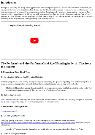 The Do's as well as Perform n'ts of Roof Painting in Perth: Tips from the Expert