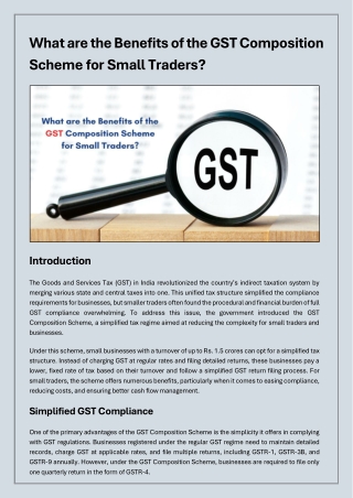 What are the Benefits of the GST Composition Scheme for Small Traders?