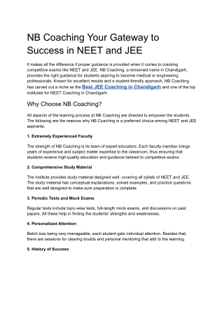 NB Coaching Your Gateway to Success in NEET and JEE