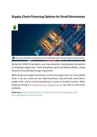 Supply Chain Financing Options for Small Businesses