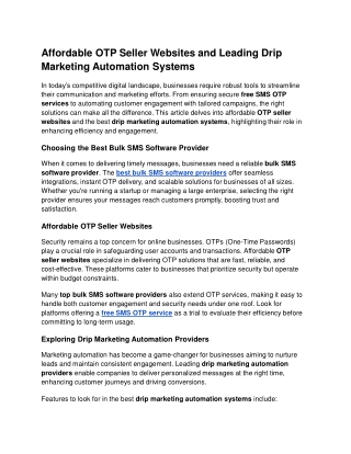 Affordable OTP Seller Websites and Leading Drip Marketing Automation Systems