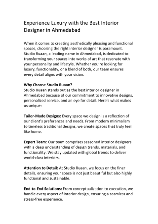 Experience Luxury with the Best Interior Designer in Ahmedabad