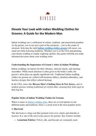 Elevate Your Look with Indian Wedding Clothes for Grooms A Guide for the Modern Man