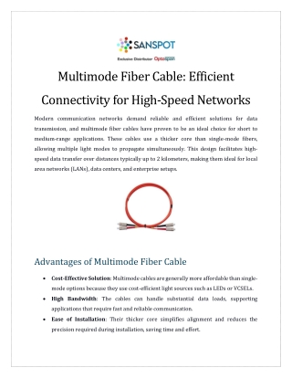 Multimode Fiber Cable: Efficient Connectivity for High-Speed Networks