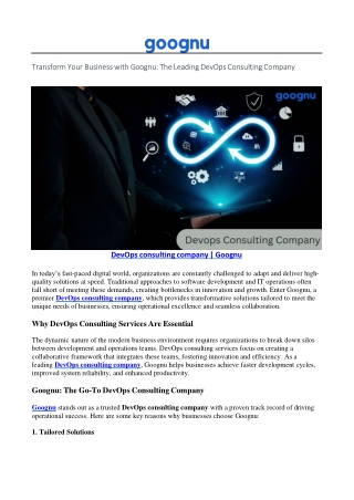 Devops Consulting Company | Goognu