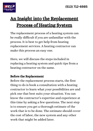 An Insight into the Replacement Process of Heating System