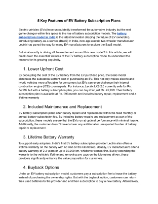 Top 5 Key Features of Lectrix EV Battery Subscription Plans for Affordable Electric Vehicle Ownership