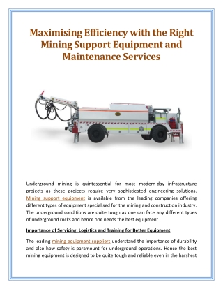 Maximising Efficiency with the Right Mining Support Equipment and Maintenance Services