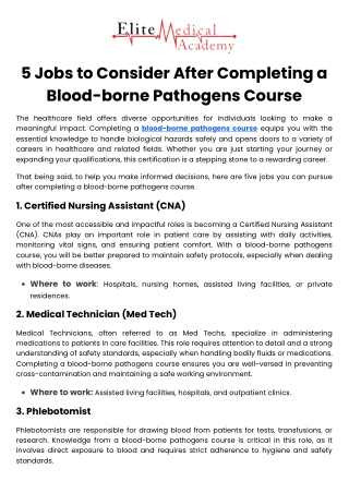 5 Jobs to Consider After Completing a Blood-borne Pathogens Course