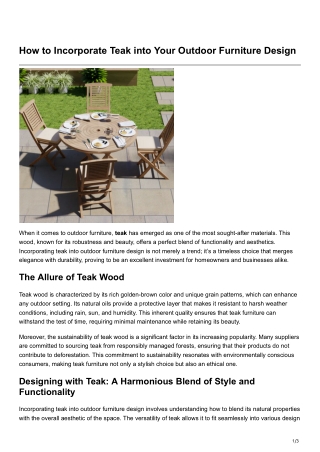 How to Incorporate Teak into Your Outdoor Furniture Design