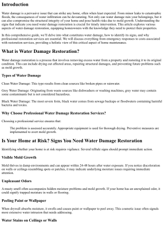 Is Your Home at Risk? Signs You Need Water Damage Restoration