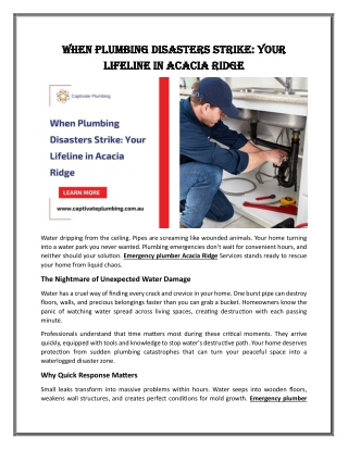 When Plumbing Disasters Strike: Your Lifeline in Acacia Ridge