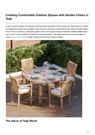 Creating Comfortable Outdoor Spaces with Garden Chairs in Teak