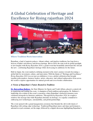 A Global Celebration of Heritage and Excellence for Rising rajasthan 2024