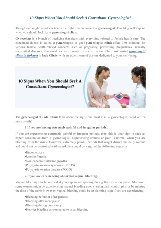 10 Signs When You Should Seek A Consultant Gynecologist?