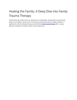 Healing the Family  A Deep Dive into Family Trauma Therapy