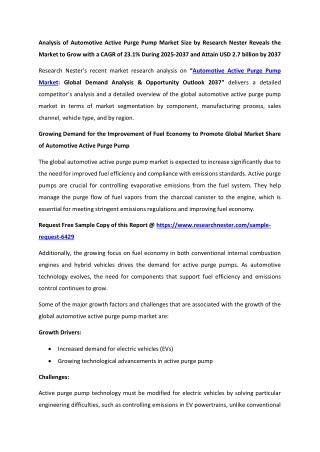 Automotive Active Purge Pump Market trends 2037