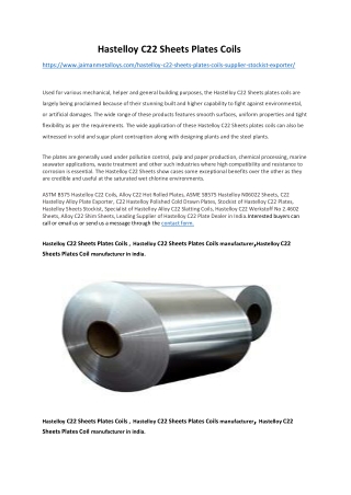 Hastelloy C22 Coils Manufacturers in India