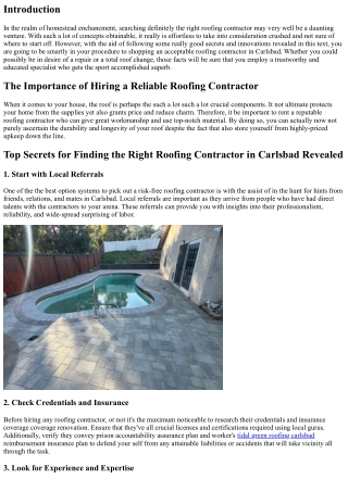 Top Secrets for Finding the Right Roofing Contractor in Carlsbad Revealed
