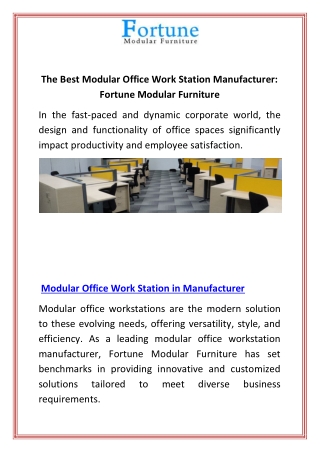 The Best Modular Office Work Station Manufacturer