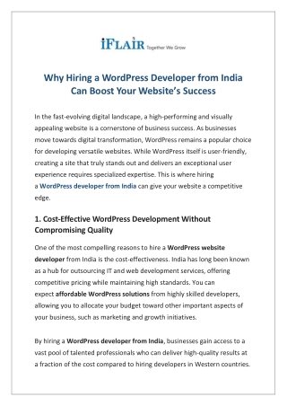 Why Hiring a WordPress Developer from India Can Boost Your Website