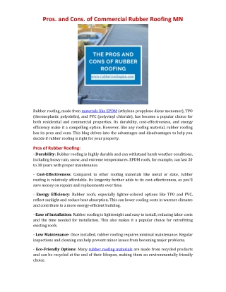 Pros and Cons of Rubber Roofing MN