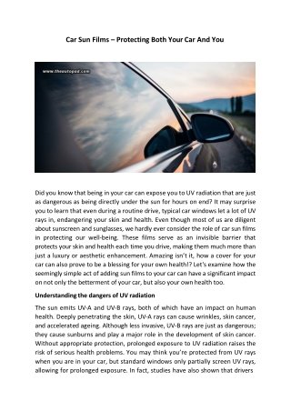 Car Sun Films – Protecting Both Your Car And You