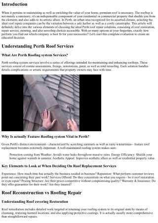 Selecting the Right Perth Roofing Services: A Complete Comparison