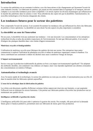 “Les tendances futures pour le secteur des palettistes.”