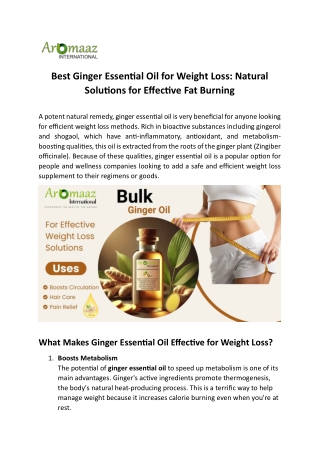 Best Ginger Essential Oil for Weight Loss