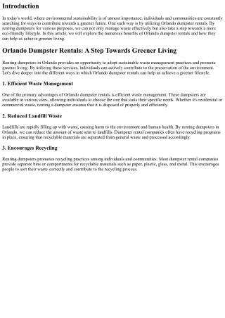 Orlando Dumpster Rentals: A Step Towards Greener Living