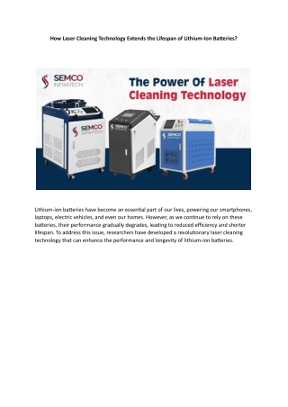 How Laser Cleaning Technology Extends the Lifespan of Lithium Ion Batteries