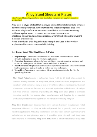 Alloy Steel Sheets & Plates Stockists