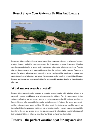 Resort Stay – Your Gateway To Bliss And Luxury