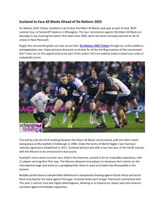 Scotland to Face All Blacks ahead of Six Nations 2025