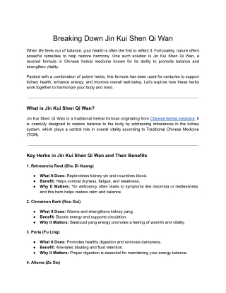 Breaking Down Jin Kui Shen Qi Wan