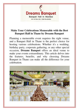 Make Your Celebrations Memorable with the Best Banquet Hall in Thane by Dreams Banquet