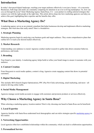 Reach Your Target Audience with the Help of Marketing Agency Santa Rosa, CA