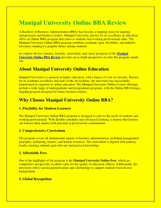 Manipal University Online BBA Review