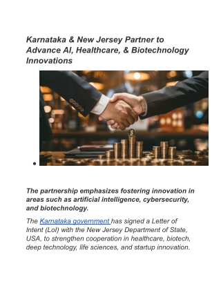 Karnataka & New Jersey Partner to Advance AI, Healthcare, & Biotechnology Innovations (1)