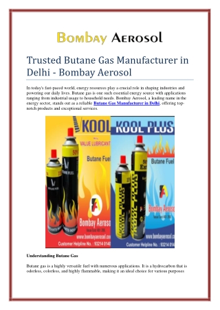 Trusted Butane Gas Manufacturer in Delhi - Bombay Aerosol